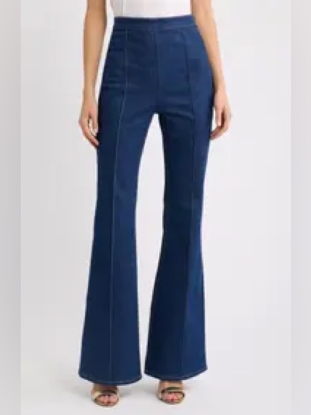 SPANX Pintuck Seamed Flare Jeans Raw Indigo Pull On L